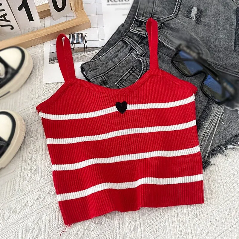 [US Warehouse] Plaid Cropped Top Women's Vest Knitted Sleeveless Camisole Bandeau Bra Sexy Women's Summer Vest