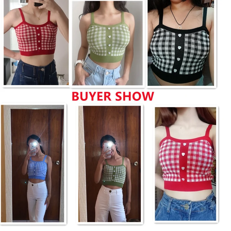 [US Warehouse] Plaid Cropped Top Women's Vest Knitted Sleeveless Camisole Bandeau Bra Sexy Women's Summer Vest