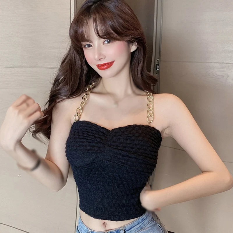 [US Warehouse] Sexy Summer Navel Top Women's Chain Backless Slim Navel T-shirt Camisole