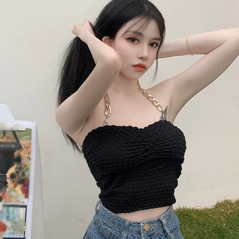 [US Warehouse] Sexy Summer Navel Top Women's Chain Backless Slim Navel T-shirt Camisole