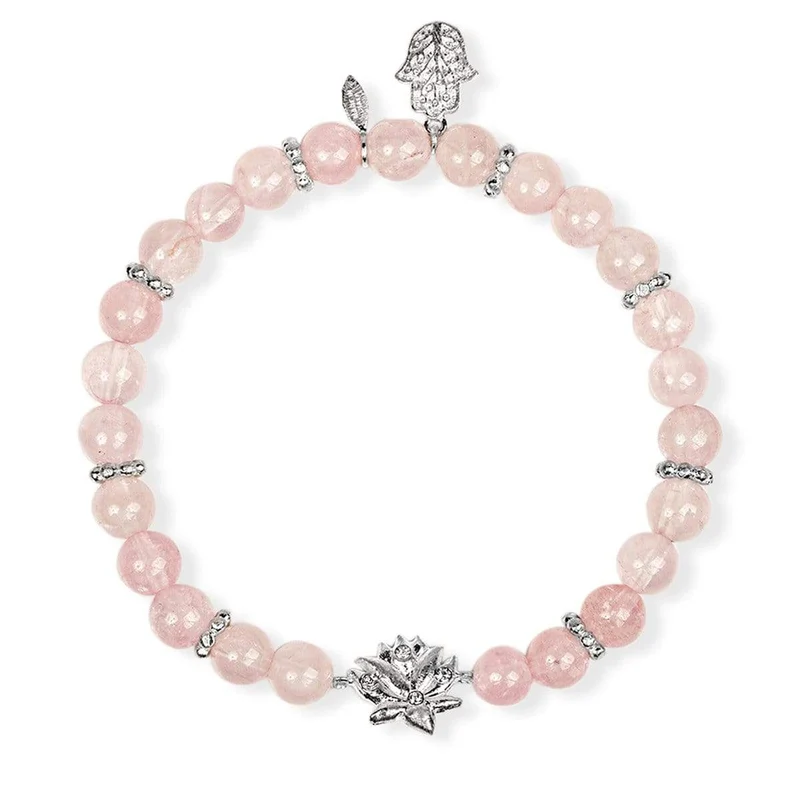 [Self-operated] KARMA & LUCK Emotional Update - Rose Quartz Lotus Charm Bracelet Rose Quartz 925 Sterling Silver Swarovski Crystal Beaded Bracelet