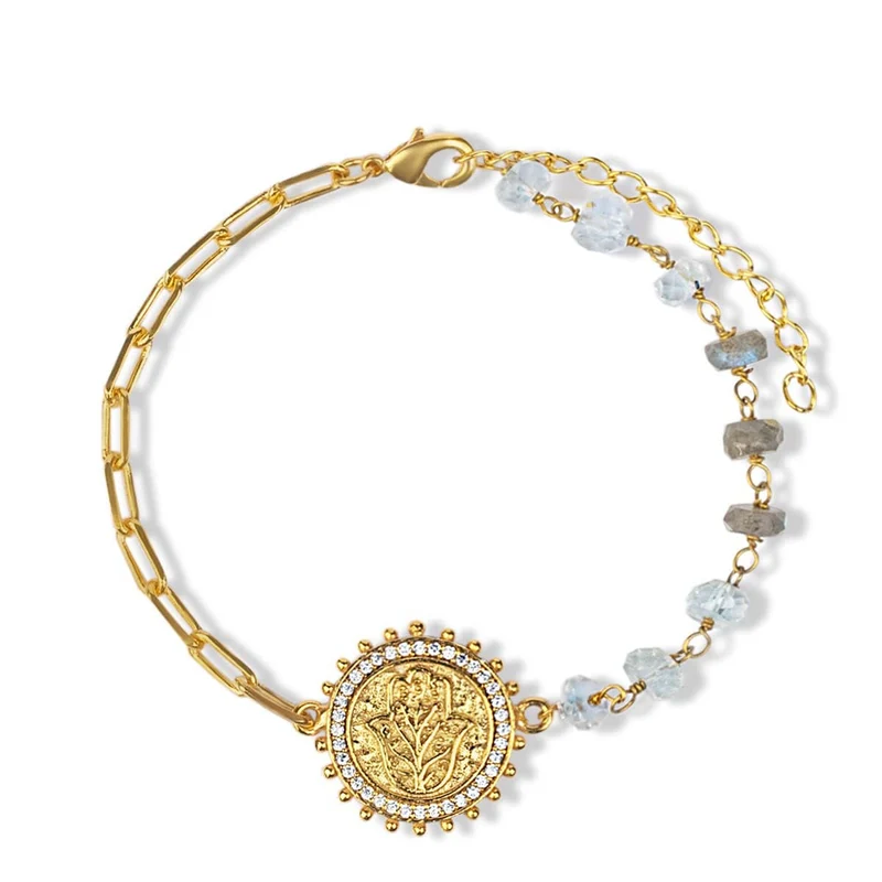 [Self-operated] KARMA & LUCK Innate Wisdom - Aquamarine Labradorite Hamsa Charm Bracelet