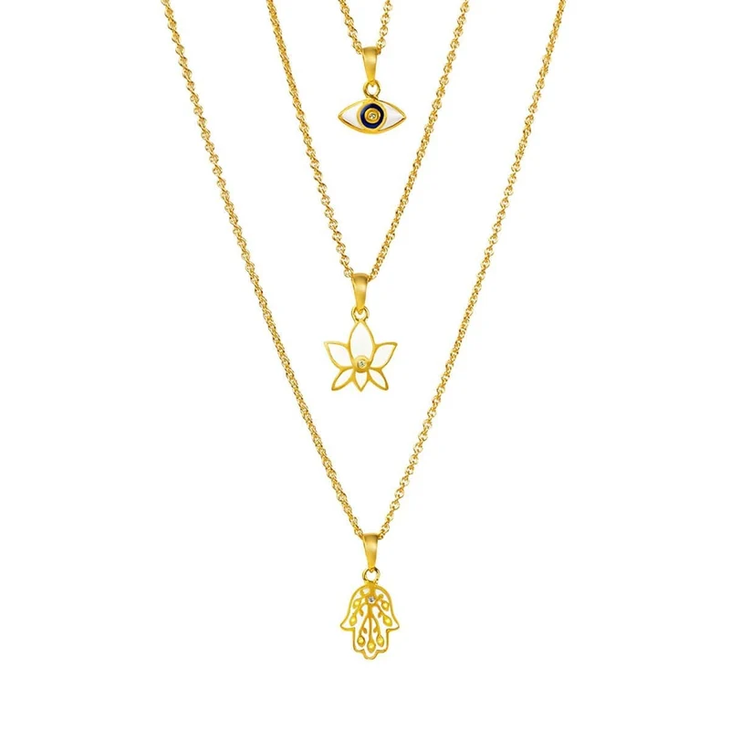 [Self-operated] KARMA & LUCK Guardian three-layer necklace set 925 sterling silver 18K gold plated