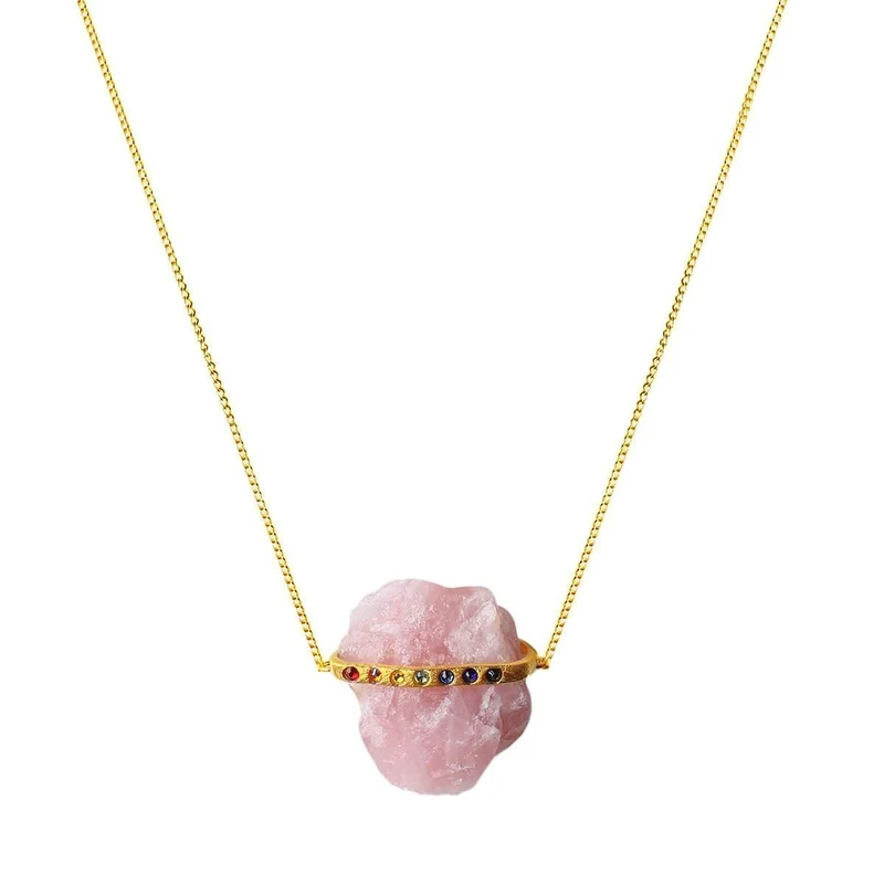 [Self-operated] KARMA & LUCK sacred love necklace rose quartz stone 925 sterling silver 7-color Swarovski crystal pendant