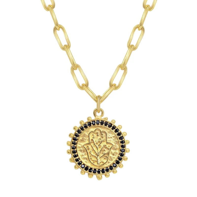 [Self-operated] KARMA & LUCK Protected Blessing - Hamsa Paperclip Chain Necklace