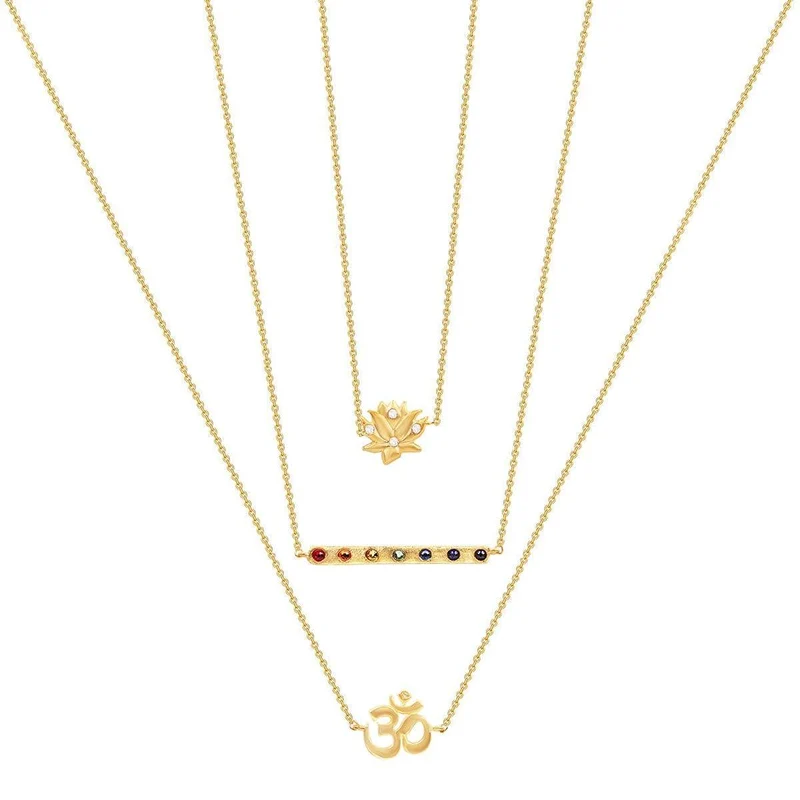 [Self-operated] KARMA & LUCK Balance in Tranquility - Lotus OM Chakra Three-layer Necklace