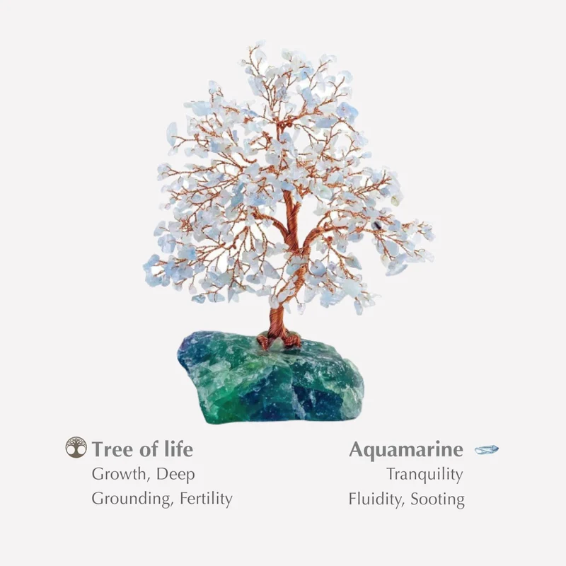 [Self-operated] KARMA & LUCK Aquamarine Feng Shui Copper Money Tree Medium Size-Medium Size