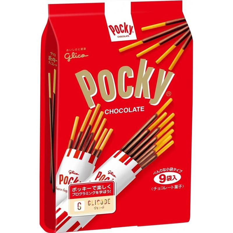 [Self-operated] Japanese Glico Pocky Chocolate Cookie Bars, Chocolate Flavor, 9 bags, family snacks
