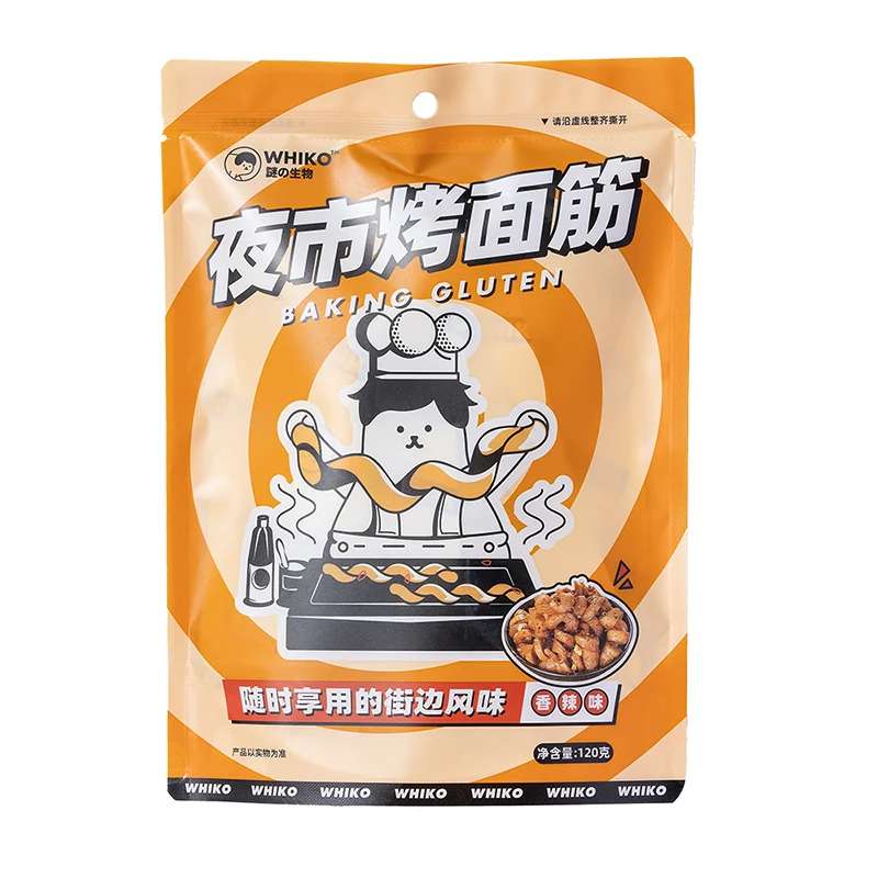 [Self-operated] China WHIKO Mysterious Creature Night Market Grilled Gluten Spicy 120g Snacks to satisfy cravings, casual snacks, spicy to satisfy cravings