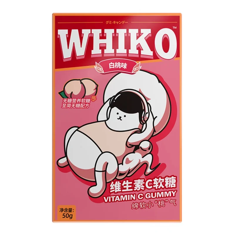 [Self-operated] China WHIKO Mysterious Creature Vitamin C Gummy White Peach Flavor 50g 0 sugar no burden cute Q elasticity full of vitamin C