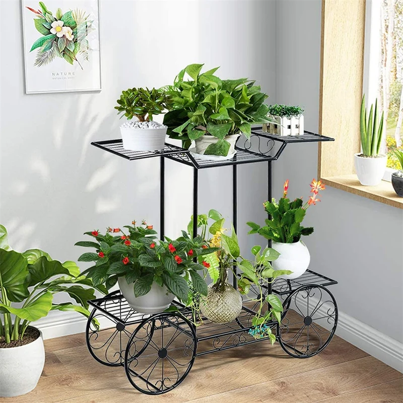 [US Warehouse] Large Metal Plant Stand Indoor 6-Layer Garden Cart Plant Stand Iron Plant Display Stand Outdoor Decorative Garden