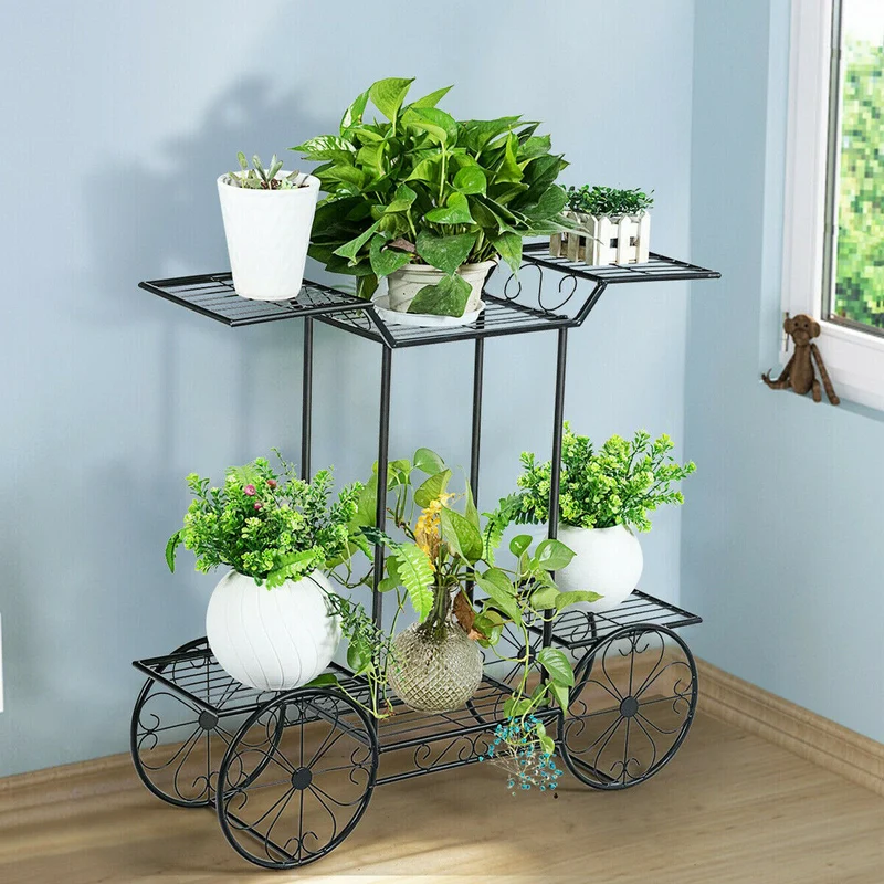 [US Warehouse] Large Metal Plant Stand Indoor 6-Layer Garden Cart Plant Stand Iron Plant Display Stand Outdoor Decorative Garden