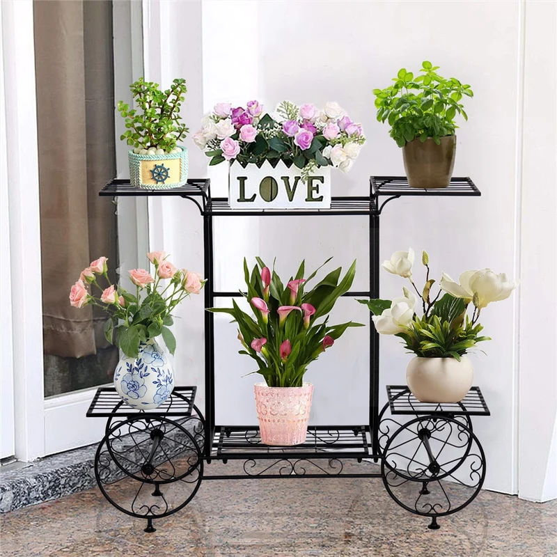 [US Warehouse] Large Metal Plant Stand Indoor 6-Layer Garden Cart Plant Stand Iron Plant Display Stand Outdoor Decorative Garden