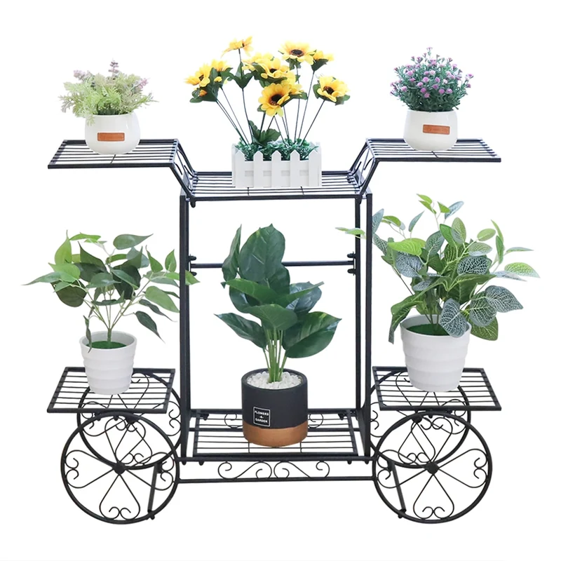 [US Warehouse] Large Metal Plant Stand Indoor 6-Layer Garden Cart Plant Stand Iron Plant Display Stand Outdoor Decorative Garden