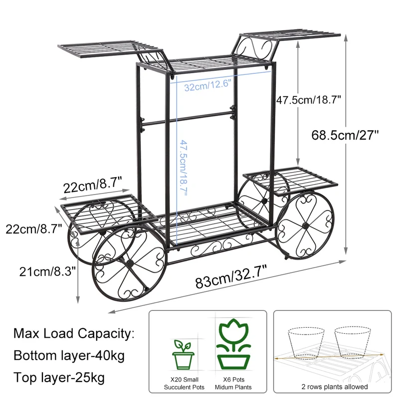 [US Warehouse] Large Metal Plant Stand Indoor 6-Layer Garden Cart Plant Stand Iron Plant Display Stand Outdoor Decorative Garden