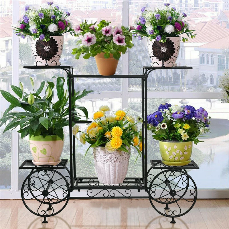 [US Warehouse] Large Metal Plant Stand Indoor 6-Layer Garden Cart Plant Stand Iron Plant Display Stand Outdoor Decorative Garden