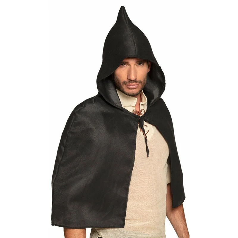 Schwarzes kurzes Cape mit Kapuze