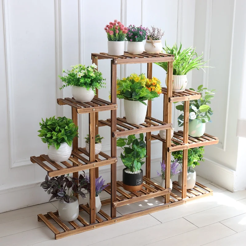 [US Warehouse] Multi-layer plant stand 9-layer carbonized wood flower stand display stand