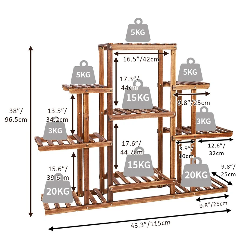 [US Warehouse] Multi-layer plant stand 9-layer carbonized wood flower stand display stand