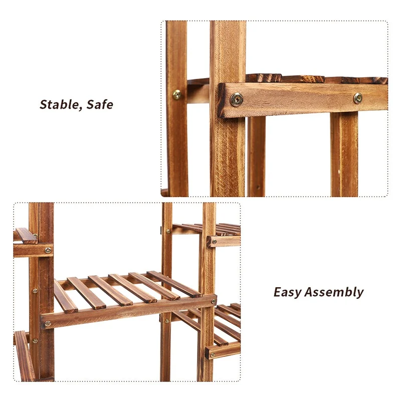 [US Warehouse] Multi-layer plant stand 9-layer carbonized wood flower stand display stand