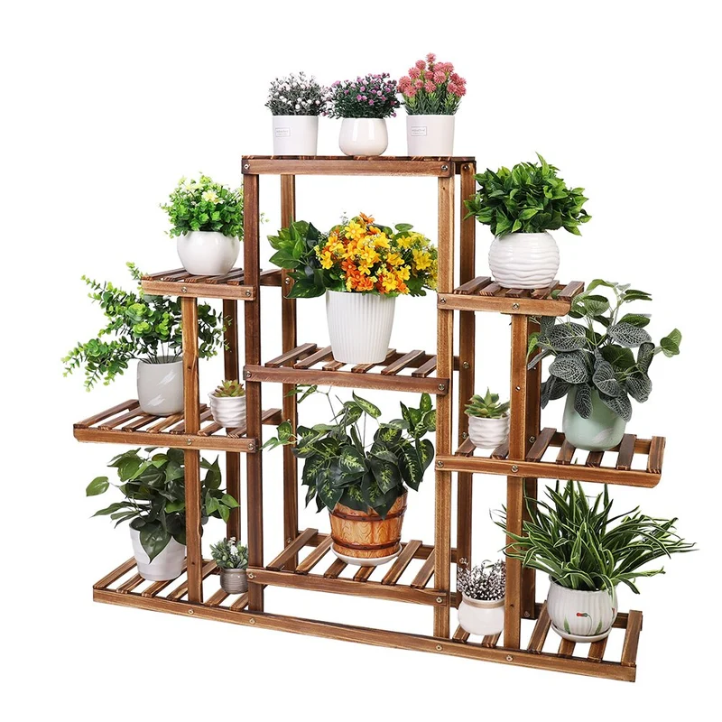 [US Warehouse] Multi-layer plant stand 9-layer carbonized wood flower stand display stand