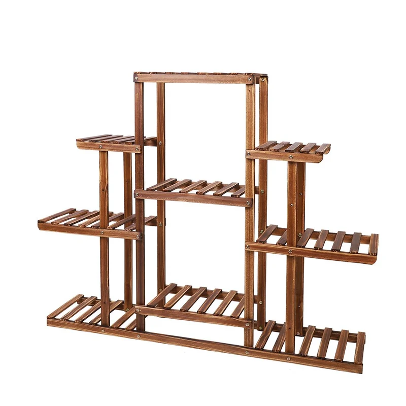 [US Warehouse] Multi-layer plant stand 9-layer carbonized wood flower stand display stand