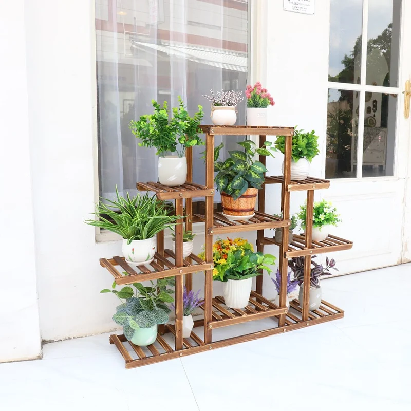[US Warehouse] Multi-layer plant stand 9-layer carbonized wood flower stand display stand