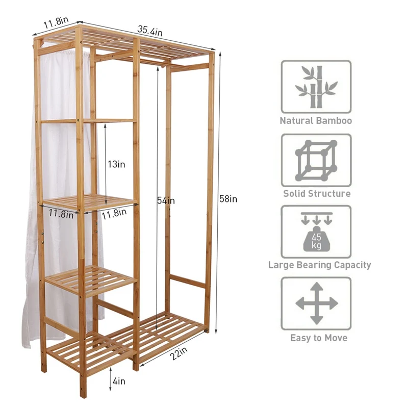 [US Warehouse] Bamboo clothing hangers with shelves, clothes hangers, children's and adults' shoes and coats storage and organization