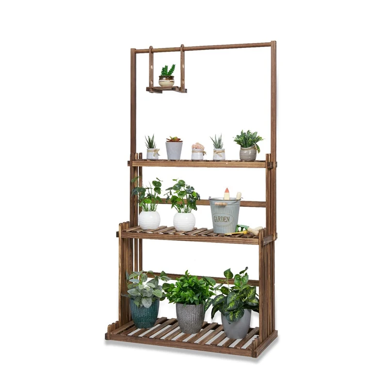 [US Warehouse] 3-layer hanging wooden plant rack flower pot rack flower pot storage rack multiple display racks indoor and outdoor