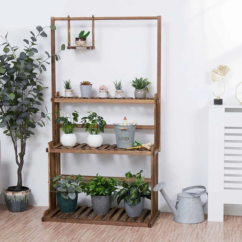 [US Warehouse] 3-layer hanging wooden plant rack flower pot rack flower pot storage rack multiple display racks indoor and outdoor