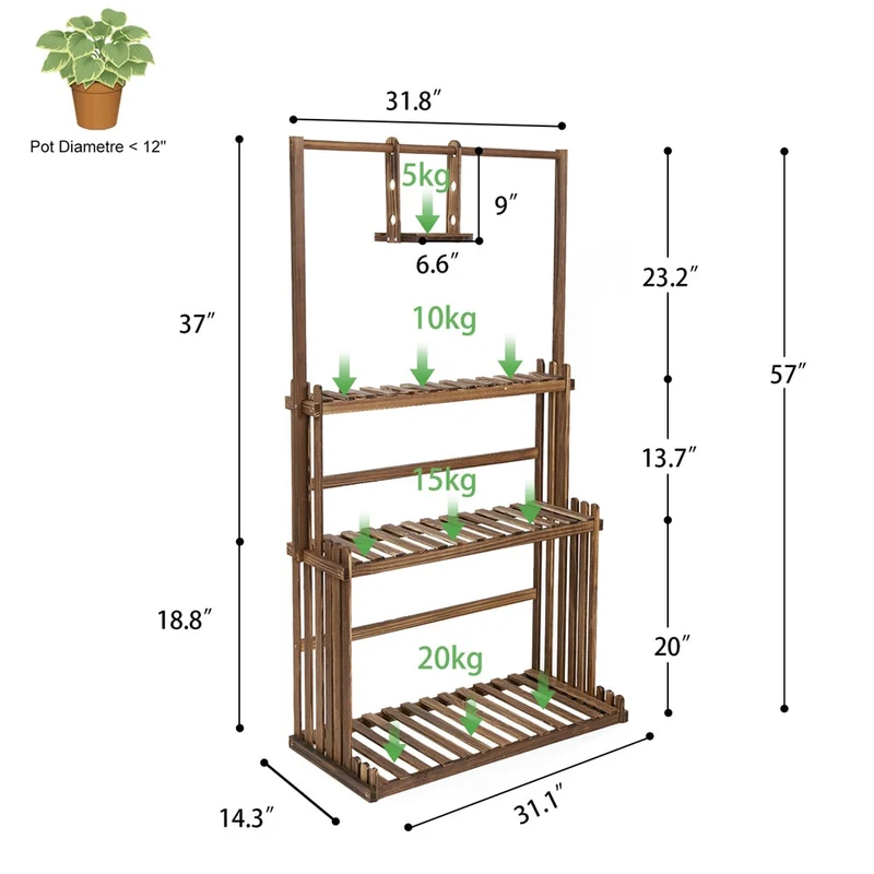 [US Warehouse] 3-layer hanging wooden plant rack flower pot rack flower pot storage rack multiple display racks indoor and outdoor