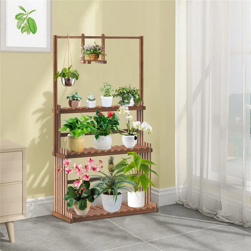 [US Warehouse] 3-layer hanging wooden plant rack flower pot rack flower pot storage rack multiple display racks indoor and outdoor