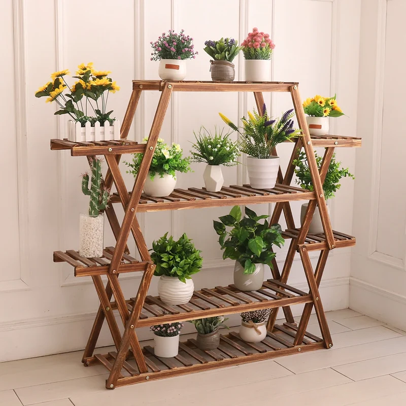 [US Warehouse] Large triangular wooden plant rack indoor 8-layer flower pot rack shelf corner display rack