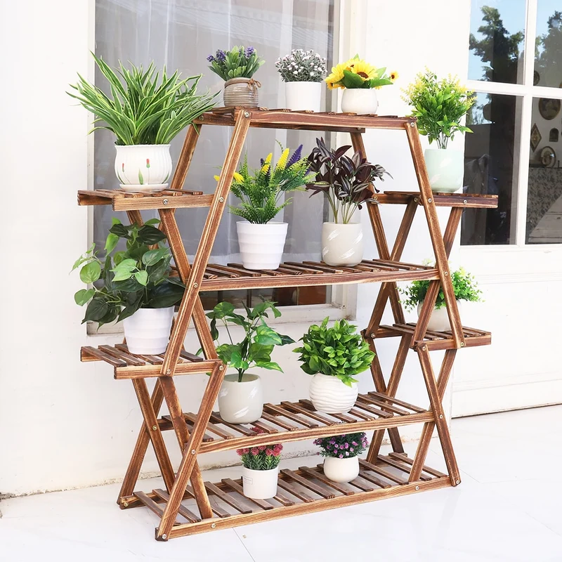 [US Warehouse] Large triangular wooden plant rack indoor 8-layer flower pot rack shelf corner display rack