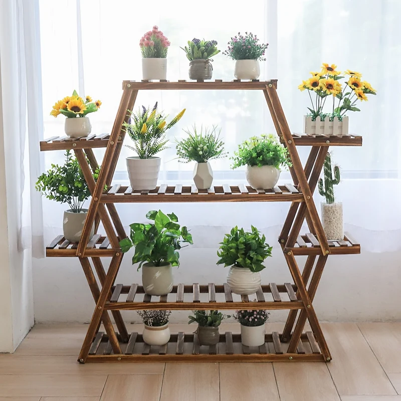 [US Warehouse] Large triangular wooden plant rack indoor 8-layer flower pot rack shelf corner display rack