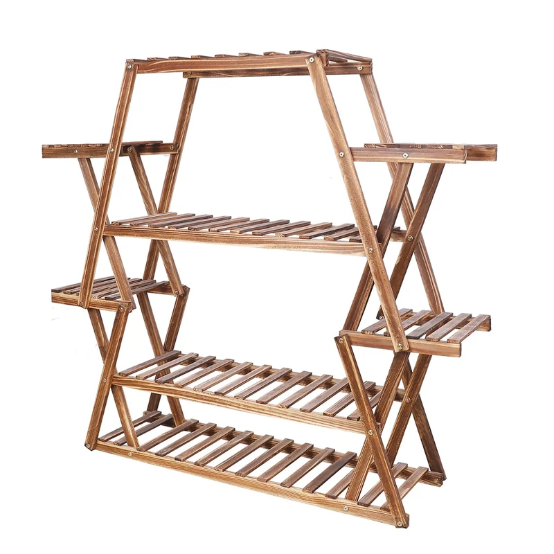 [US Warehouse] Large triangular wooden plant rack indoor 8-layer flower pot rack shelf corner display rack