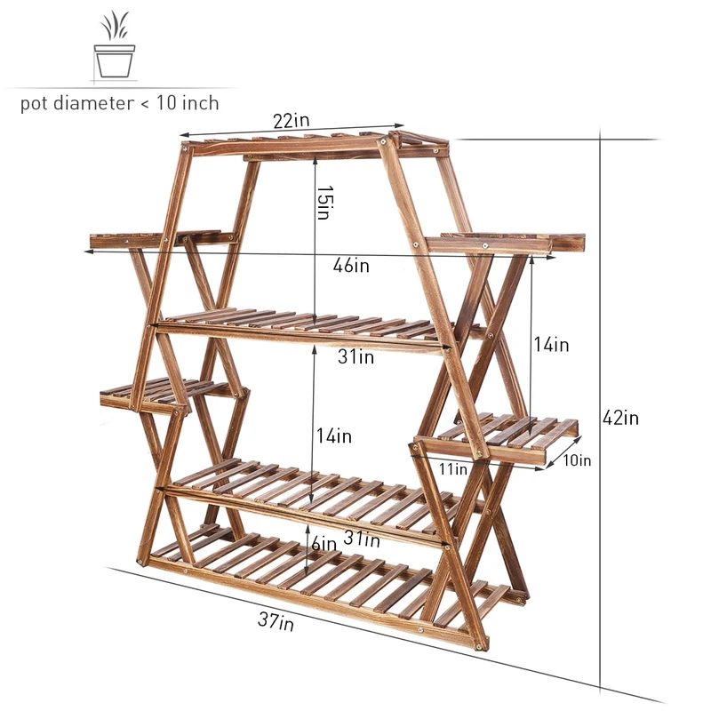 [US Warehouse] Large triangular wooden plant rack indoor 8-layer flower pot rack shelf corner display rack