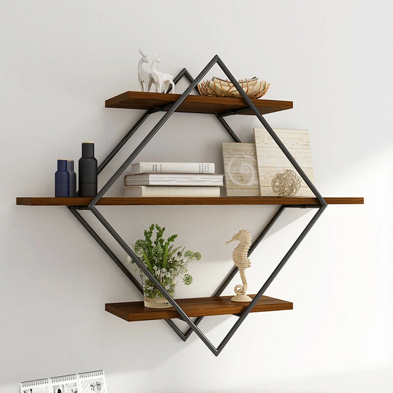 [US Warehouse] 3-layer industrial geometric wood floating frame heavy-duty suspended wall-mounted terrace