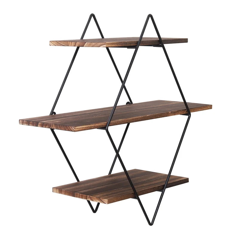 [US Warehouse] 3-layer industrial geometric wood floating frame heavy-duty suspended wall-mounted terrace