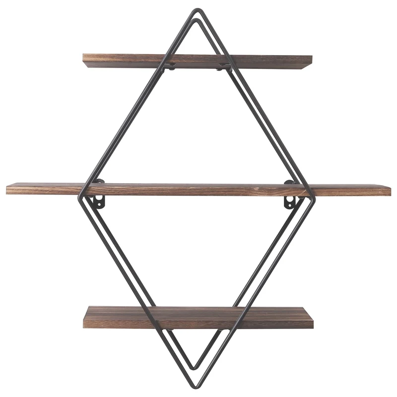 [US Warehouse] 3-layer industrial geometric wood floating frame heavy-duty suspended wall-mounted terrace