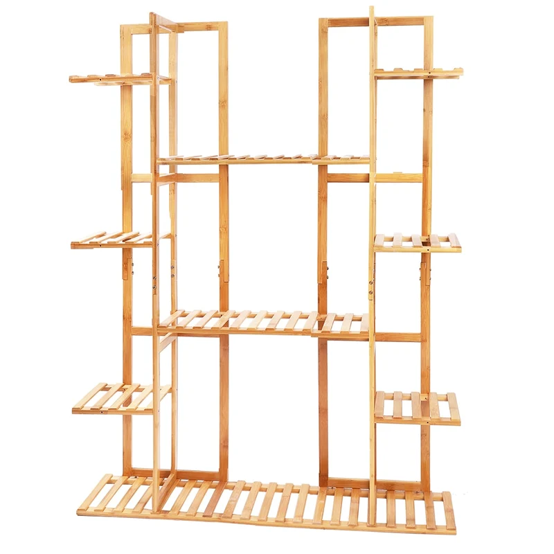 [US Warehouse] 9-layer bamboo 17-potted plant stand multiple flower pot racks indoor and outdoor flower pot display rack terrace
