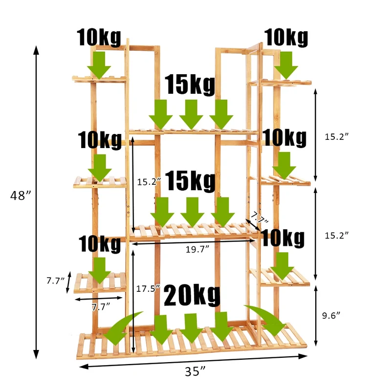 [US Warehouse] 9-layer bamboo 17-potted plant stand multiple flower pot racks indoor and outdoor flower pot display rack terrace