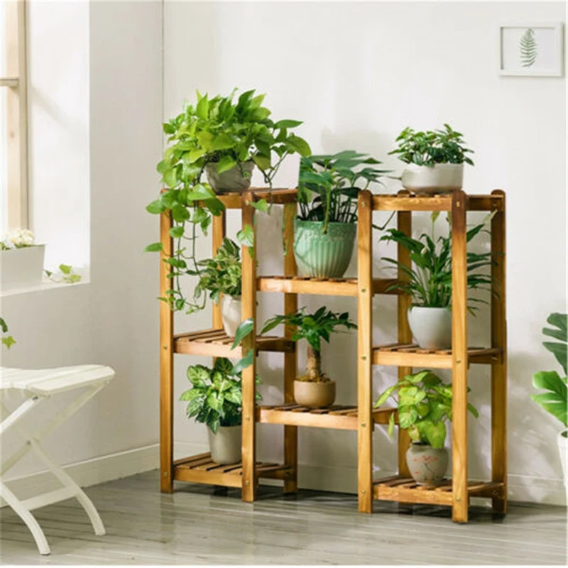 [US Warehouse] Wooden 8-layer garden plant stand, indoor and outdoor potted flower storage, flower pot, green plant display stand