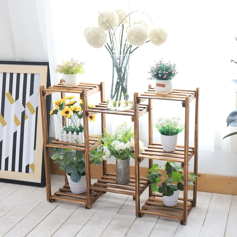 [US Warehouse] Wooden 8-layer garden plant stand, indoor and outdoor potted flower storage, flower pot, green plant display stand