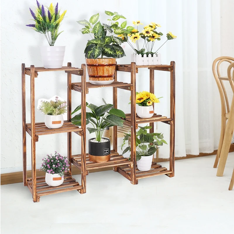 [US Warehouse] Wooden 8-layer garden plant stand, indoor and outdoor potted flower storage, flower pot, green plant display stand