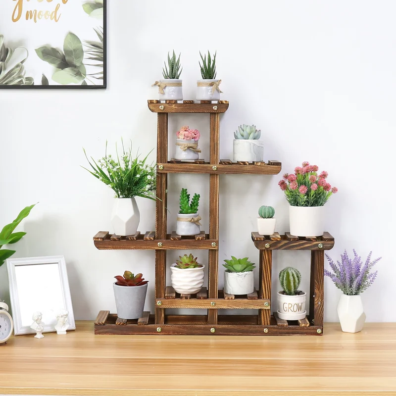 [US Warehouse] Multi-layer plant stand, 6-layer pine succulent flower pot planting display stand, balcony potted flower stand shelf, indoor and outdoor