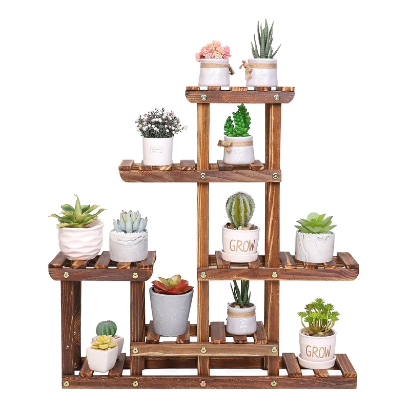 [US Warehouse] Multi-layer plant stand, 6-layer pine succulent flower pot planting display stand, balcony potted flower stand shelf, indoor and outdoor