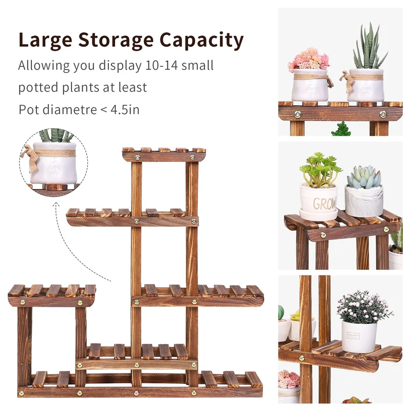 [US Warehouse] Multi-layer plant stand, 6-layer pine succulent flower pot planting display stand, balcony potted flower stand shelf, indoor and outdoor