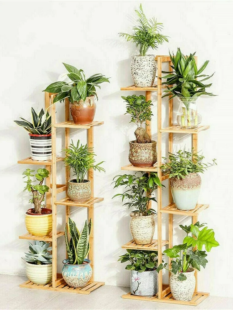 [US Warehouse] Bamboo-made 5/6-layer plant stand, flower pot stand, indoor and outdoor flower pot display stand unit