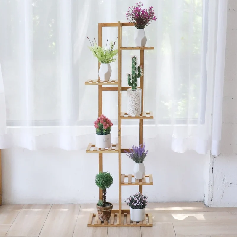 [US Warehouse] Bamboo-made 5/6-layer plant stand, flower pot stand, indoor and outdoor flower pot display stand unit